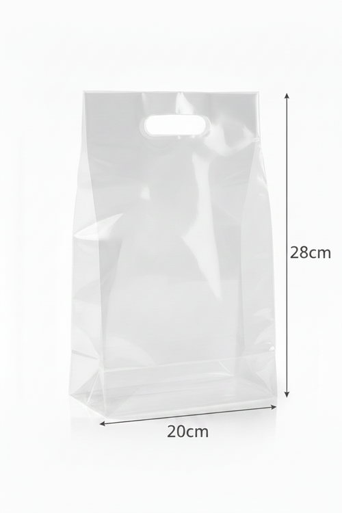 Clear Polyester Plastic Bags with Handle – 20 × 28 cm | 100 Pieces per Bundle | Transparent Packaging Bags